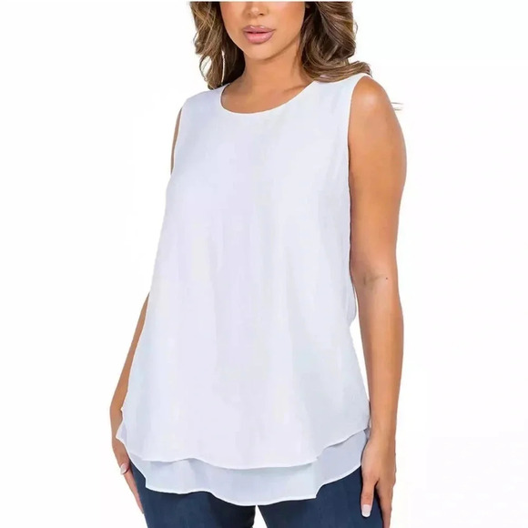 Cristina B Women’s Sleeveless Tunic V-Neck Flowy Double Layer Tank - Picture 7 of 13